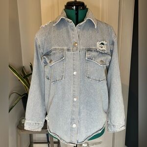STOOSH VINTAGE DENIM Distressed Jean Shirt Jacket Shacket Womens Size S Buttons